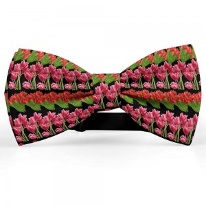 Papion personalizat, flori lalele rosii-roz